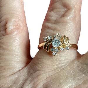 Gold CZ Cluster Ring Women’s Size 9 Elegant Classic